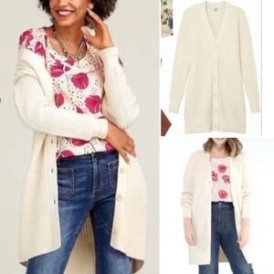 CABI #4099  BOOK CLUB Ivory Button Front Long Cardigan Sweater Size Small